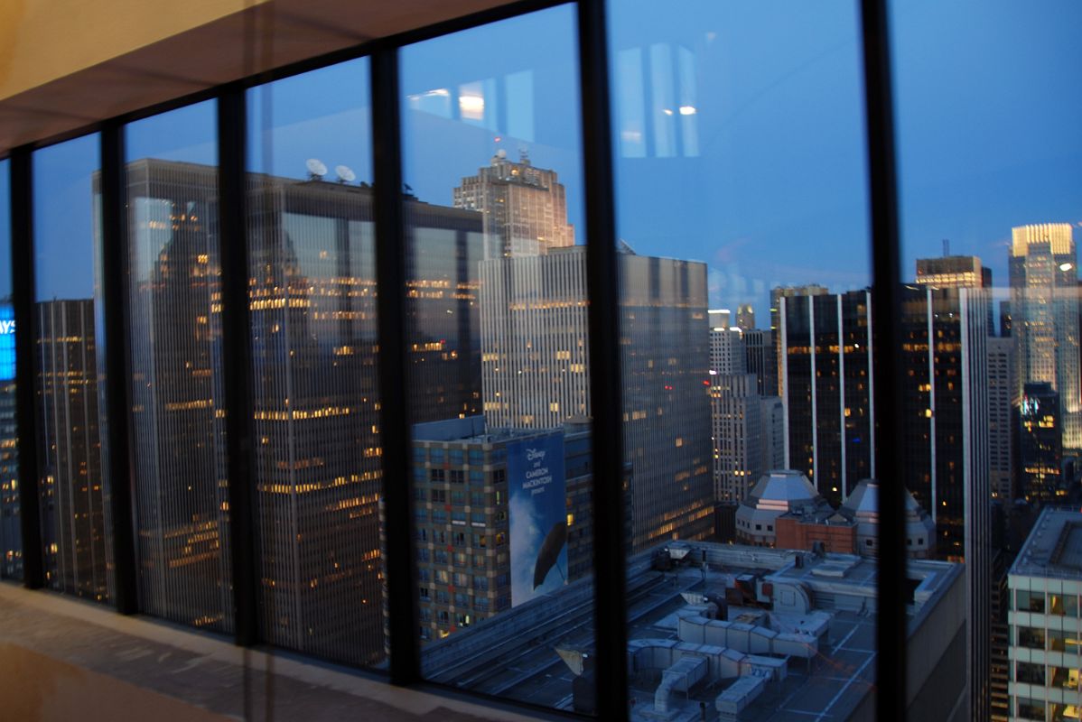 New York City Times Square 11K View To East, 1221 Avenue Of The Americas, McGraw-Hill Building, GE Building After Sunset From The Marriott Hotel View Rooftop Restaurant